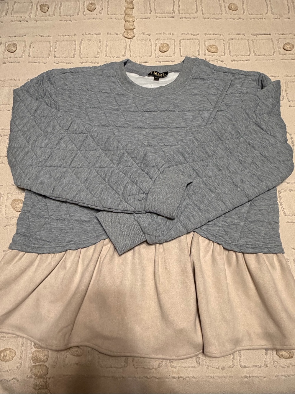 THML Quilted Crewneck Sweater with Light Gray Peplum